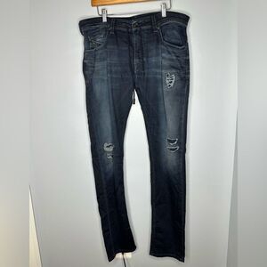Diesel Denim Sweatpants Mens 36x34 Krooley Tapered JoggerJeans Navy Distressed
